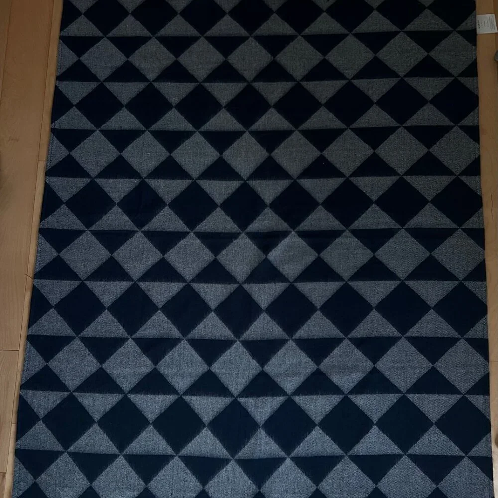 West Elm Throw Blanket Soft Cozy Teal Blue Geometric Pattern